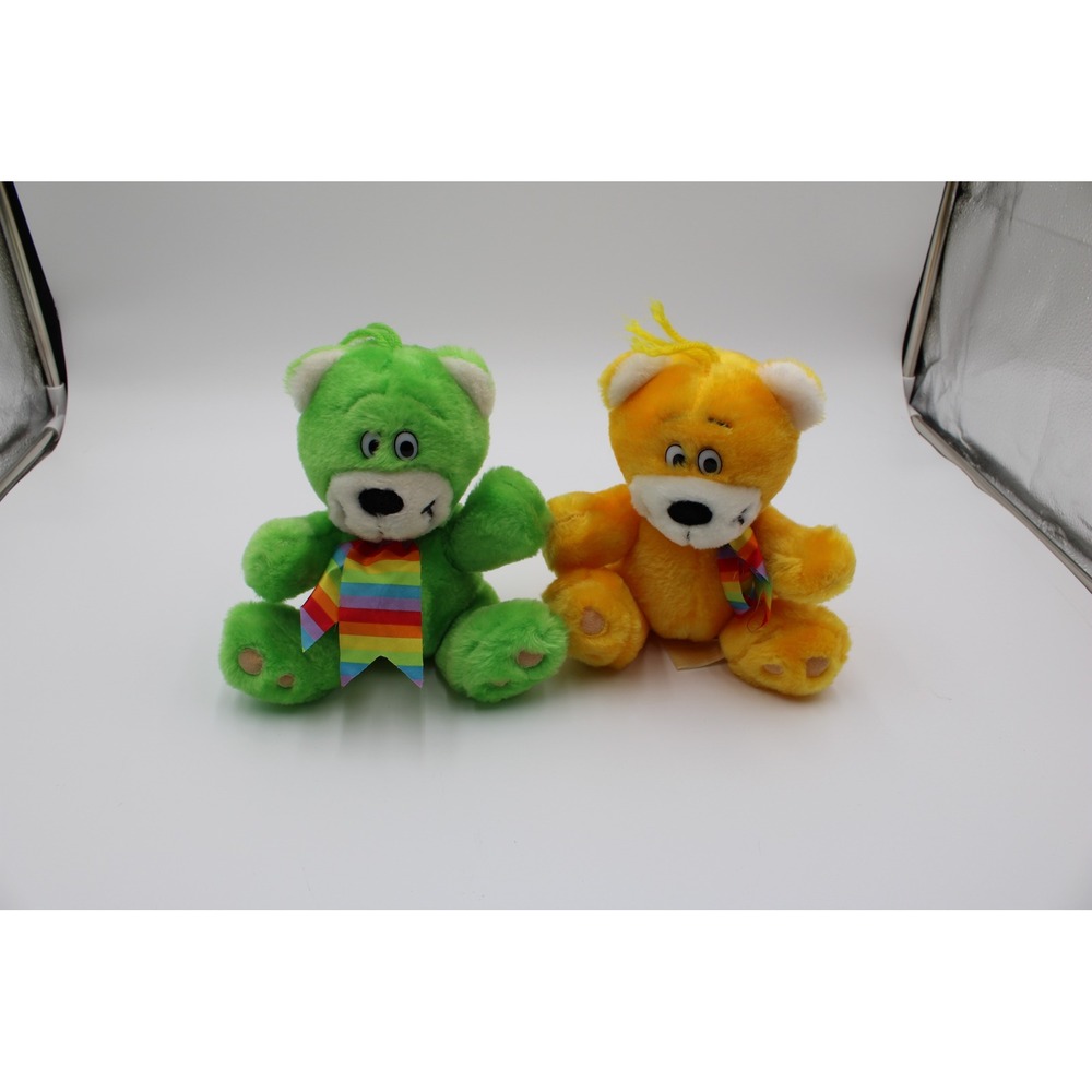 Commonwealth Plush Teddy Bear Green Orange Rainbow Ribbon 1985 Gummy Bears
